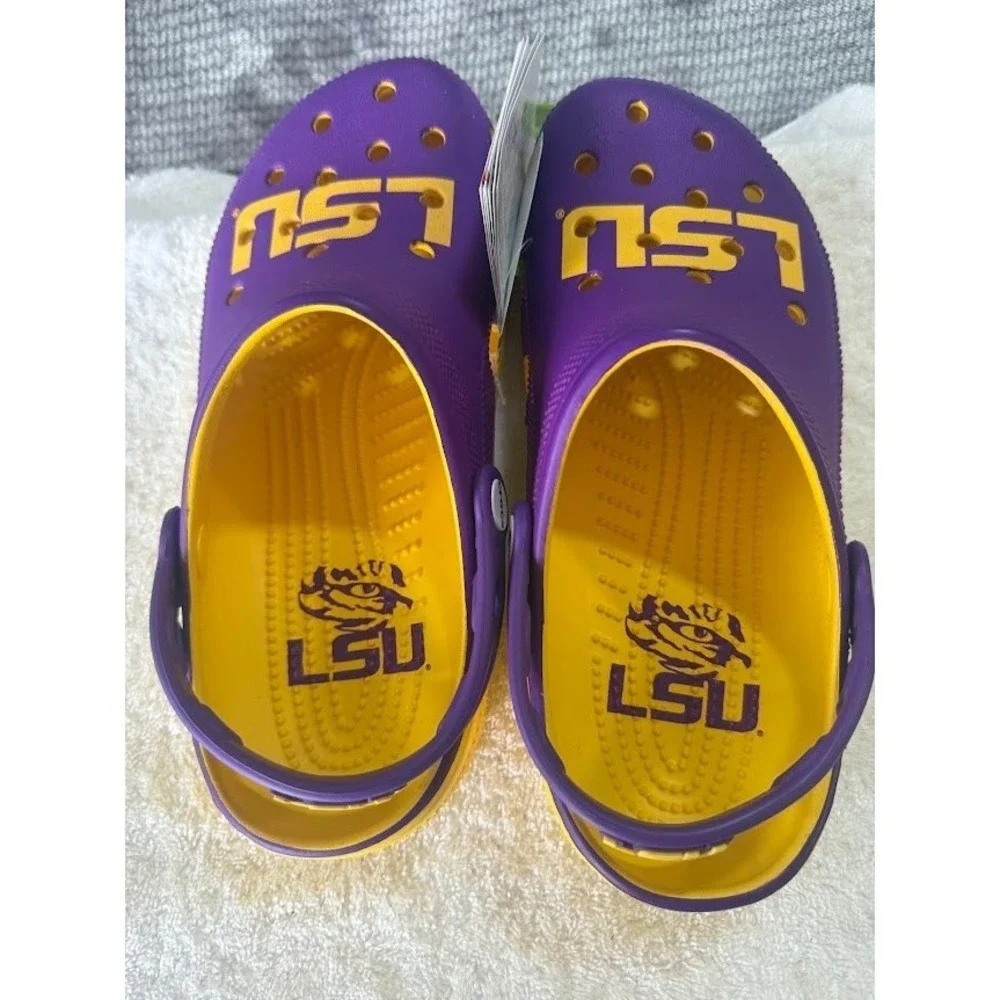 Crocs LSU Tigers Classic Clog Purple Yellow Mens 7‎ Womens 9 NCAA 205878-75Y NWT